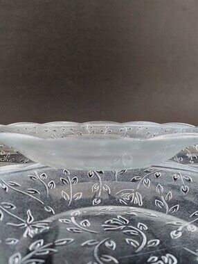 Vintage KIG Indonesia Clear Glass Salad Soup Bowls Rose Floral Scalloped Set 4